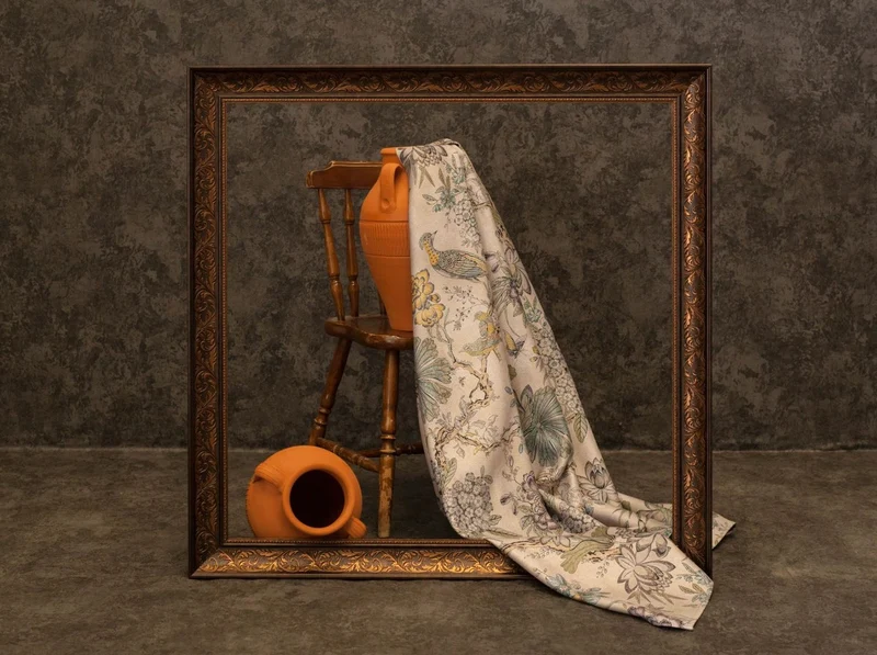 Casa Padrino Luxus Vorhang Set Blumen & Vögel Hellbeige / Mehrfarbig 250 x H. 290 cm - Bedruckte Leinen & Samt Vorhänge - Ösenvorhänge - Schiebevorhänge - Wohnzimmer Schlafzimmer Vorhänge