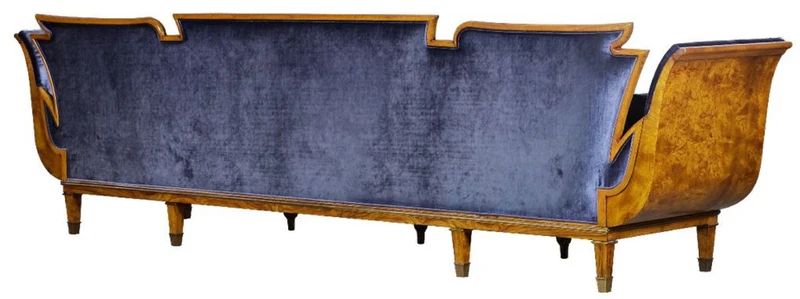 Casa Padrino Luxus Jugendstil 4er Samt Sofa Blau / Hellbraun - Edles Handgefertigtes Wohnzimmer Sofa - Barock & Jugendstil Wohnzimmer Möbel