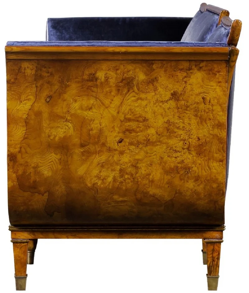 Casa Padrino Luxus Jugendstil 4er Samt Sofa Blau / Hellbraun - Edles Handgefertigtes Wohnzimmer Sofa - Barock & Jugendstil Wohnzimmer Möbel