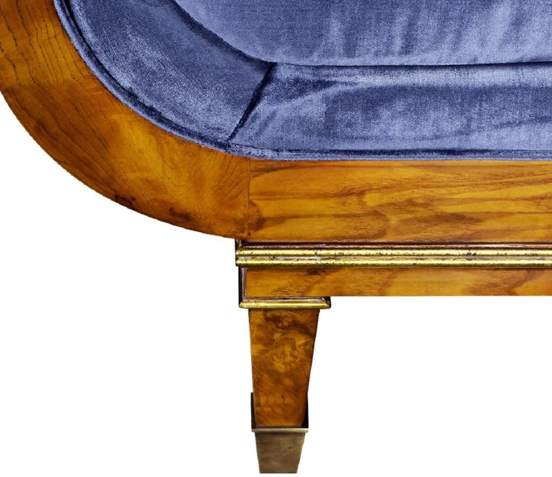 Casa Padrino Luxus Jugendstil 4er Samt Sofa Blau / Hellbraun - Edles Handgefertigtes Wohnzimmer Sofa - Barock & Jugendstil Wohnzimmer Möbel