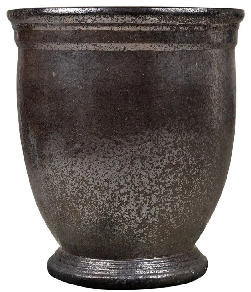 Casa Padrino Jugendstil Blumentopf Schwarz / Bronze Ø 61 x H. 71 cm - Handgefertigter runder Terracotta Pflanzentopf - Garten & Terrassen Deko Accessoires