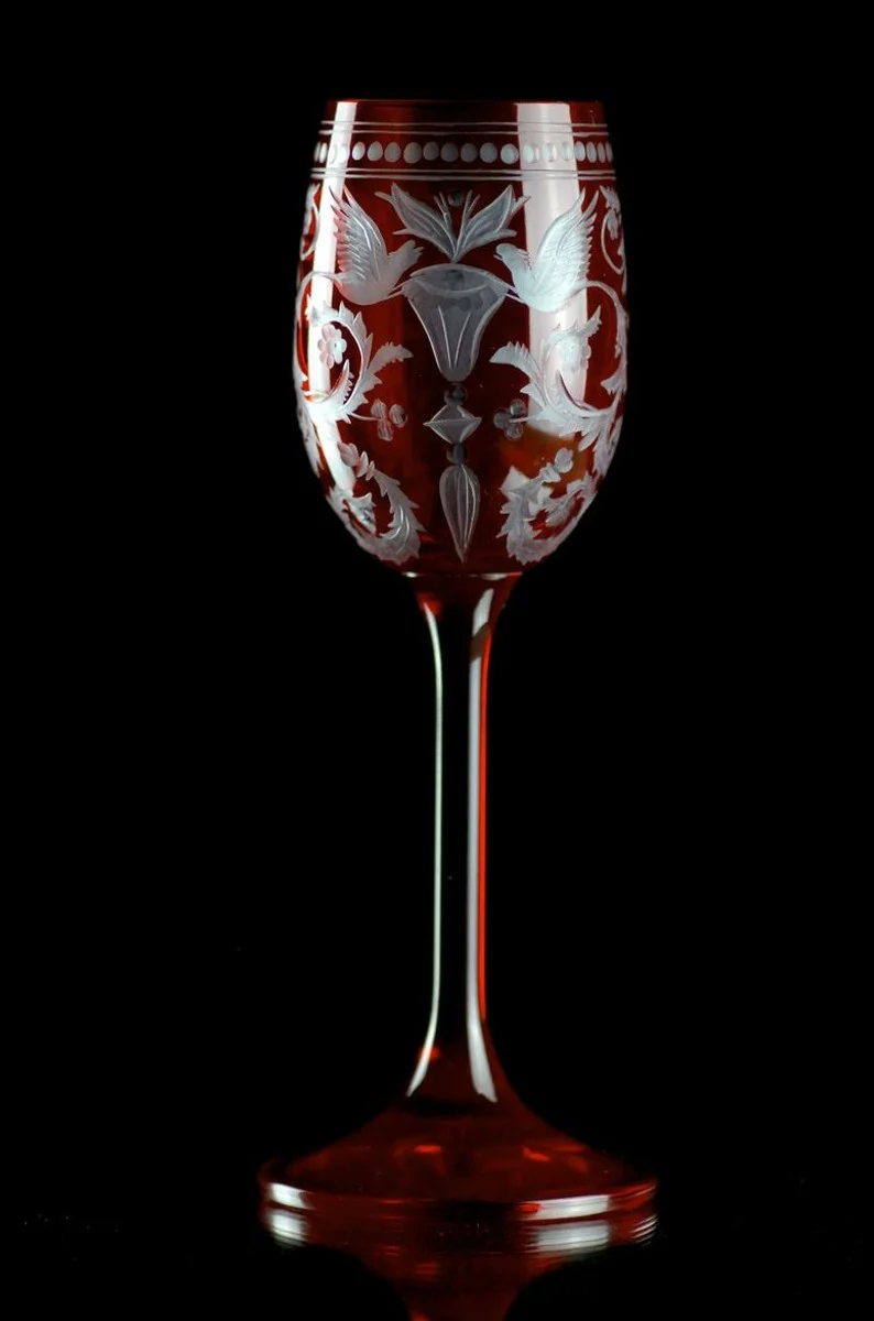 Casa Padrino Luxus Likörglas 6er Set Rot / Silber Ø 5,5 x H. 15 cm - Handgefertigte und handgravierte Likörgläser - Hotel & Restaurant Accessoires - Luxus Qualität
