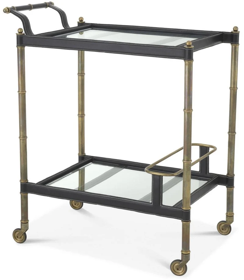 Casa Padrino Luxus Servierwagen Vintage Messingfarben / Schwarz 74 x 44,5 x H. 84 cm - Hotel Restaurant Gastronomie Trolley - Luxus Accessoires