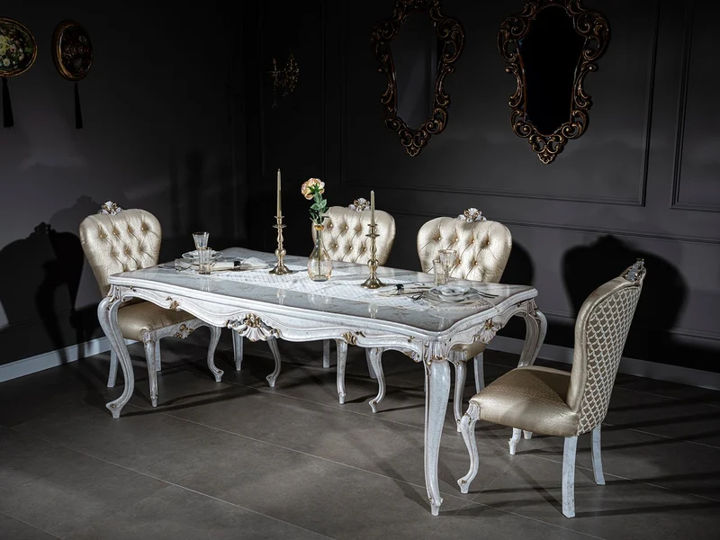 Casa Padrino Luxus Barock Esstisch Antik Weiß / Gold 201 x 102 x H. 80 cm - Massivholz Küchentisch - Esszimmertisch - Esszimmer Möbel im Barockstil