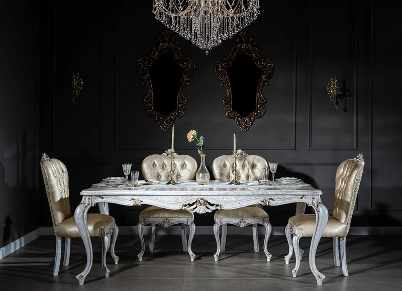 Casa Padrino Luxus Barock Esstisch Antik Weiß / Gold 201 x 102 x H. 80 cm - Massivholz Küchentisch - Esszimmertisch - Esszimmer Möbel im Barockstil