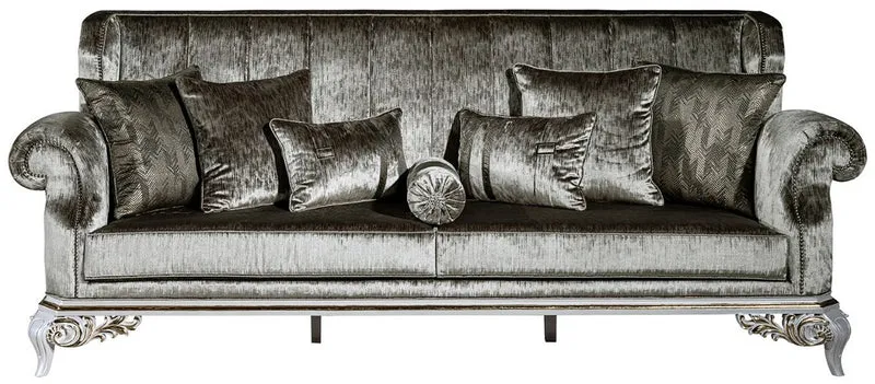 Casa Padrino Luxus Barock Sofa Grün / Weiß / Gold 230 x 85 x H. 104 cm - Prunkvolles Wohnzimmer Sofa mit dekorativen Kissen - Edel & Prunkvoll