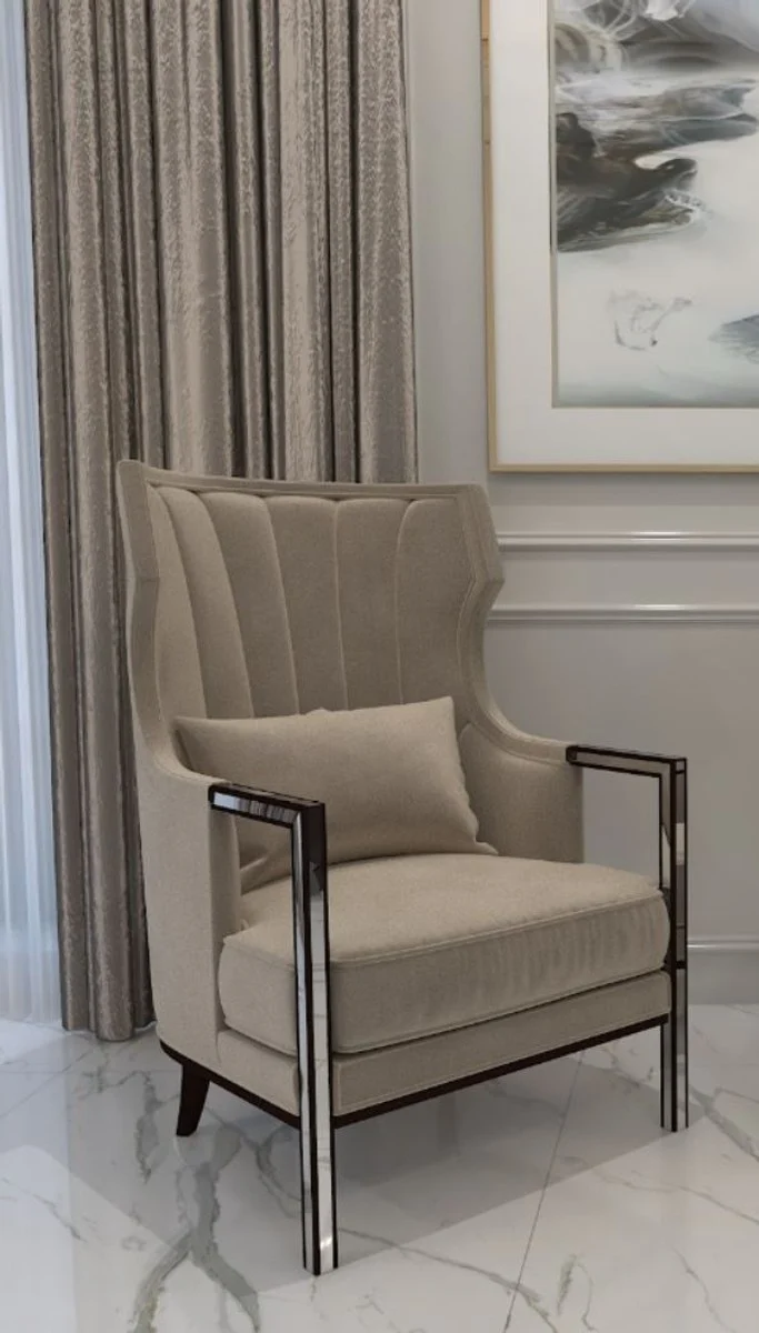 Casa Padrino Luxus Art Deco Samt Sessel Grau / Schwarz / Silber 70 x 75 x H. 100 cm - Edler Wohnzimmer Sessel - Luxus Qualität - Art Deco Möbel