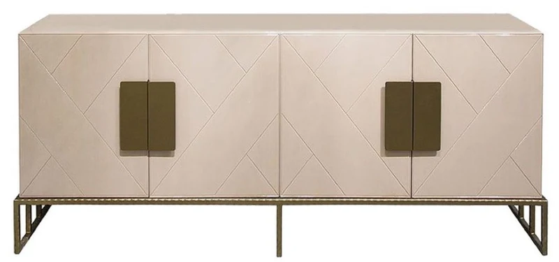 Casa Padrino Designer Sideboard Creme / Messing 200 x 40 x H. 80 cm - Wohnzimmer Keramik Schrank mit 4 Türen - Luxus Möbel