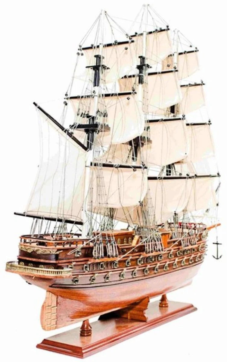 Casa Padrino Luxus Flaggschiff Napoleon mit Massivholz Ständer Braun 104 x 20 x H. 76 cm - Handgefertigt Deko Schiff Holzschiff Segelschiff Kriegsschiff Modellboot Modellschiff