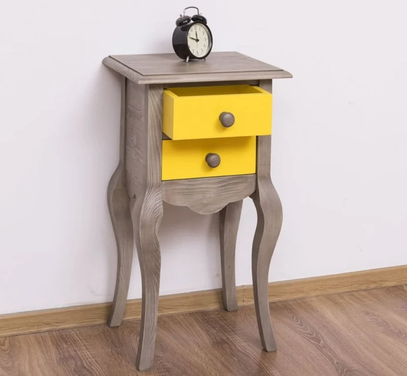 Casa Padrino Landhausstil Beistelltisch Hellgrau / Gelb 40 x 34 x H. 70 cm - Massivholz Nachttisch - Kleine Schlafzimmer Kommode mit 2 Schubladen - Landhausstil Möbel
