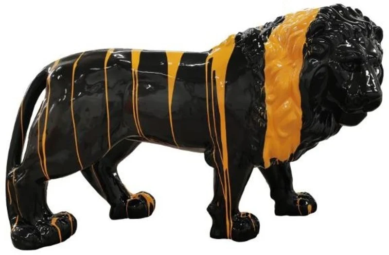 Casa Padrino Designer Dekofigur Löwe Schwarz / Orange 190 x 61 x H. 140 cm - Riesige Lebensgroße Skulptur - Gartendeko