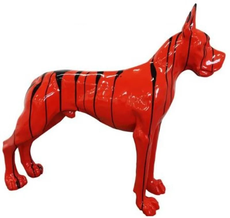 Casa Padrino Designer Dekofigur Hund Deutsche Dogge Rot / Schwarz 125 x H. 110 cm - Lebensgroße Deko Skulptur - Wetterbeständige Tierfigur