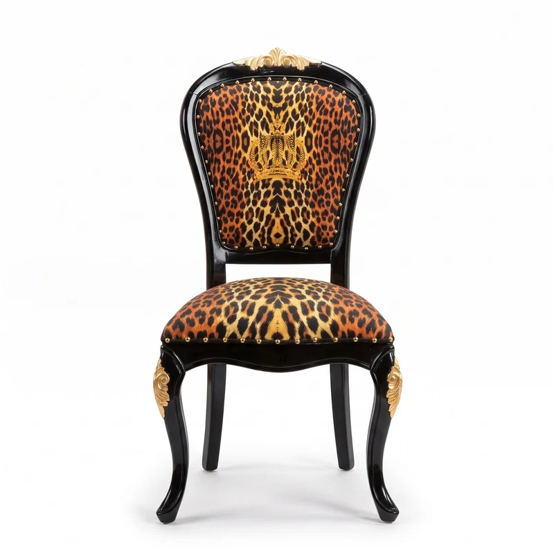 Pompöös by Casa Padrino Luxus Barock Esszimmer Stuhl Krone mit Glitzersteinen Leopard / Schwarz / Gold - Pompööser Barock Stuhl designed by Harald Glööckler