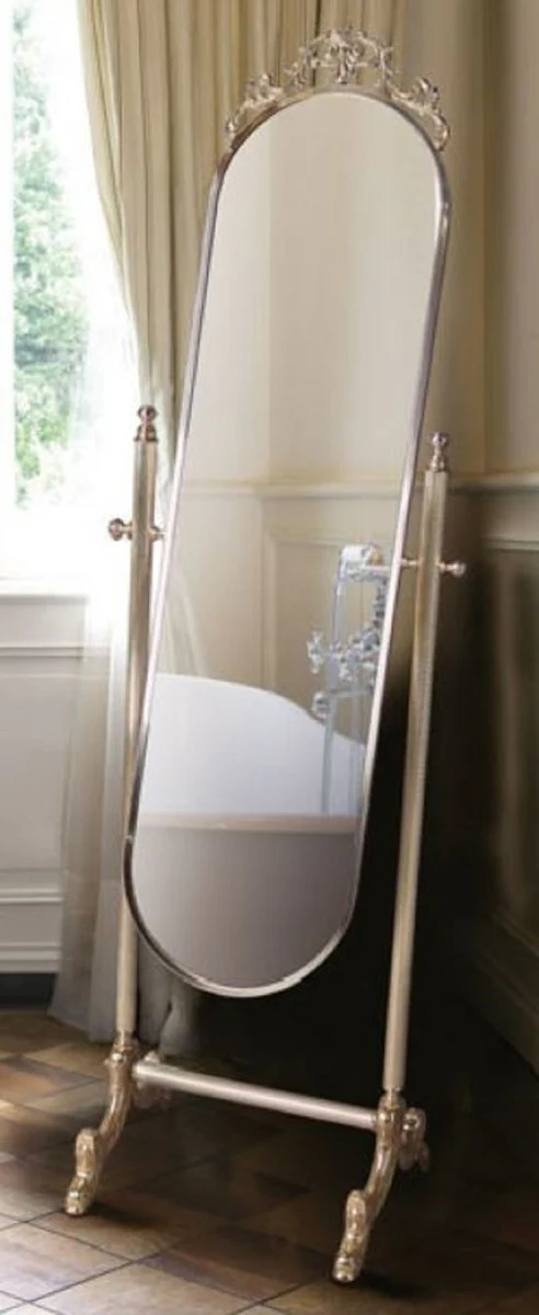 Casa Padrino Luxus Barock Standspiegel Silber / Gold 51 x 41 x H. 165 cm - Edler Messing Spiegel - Badezimmer Spiegel - Schlafzimmer Spiegel - Barock Möbel - Luxus Qualität