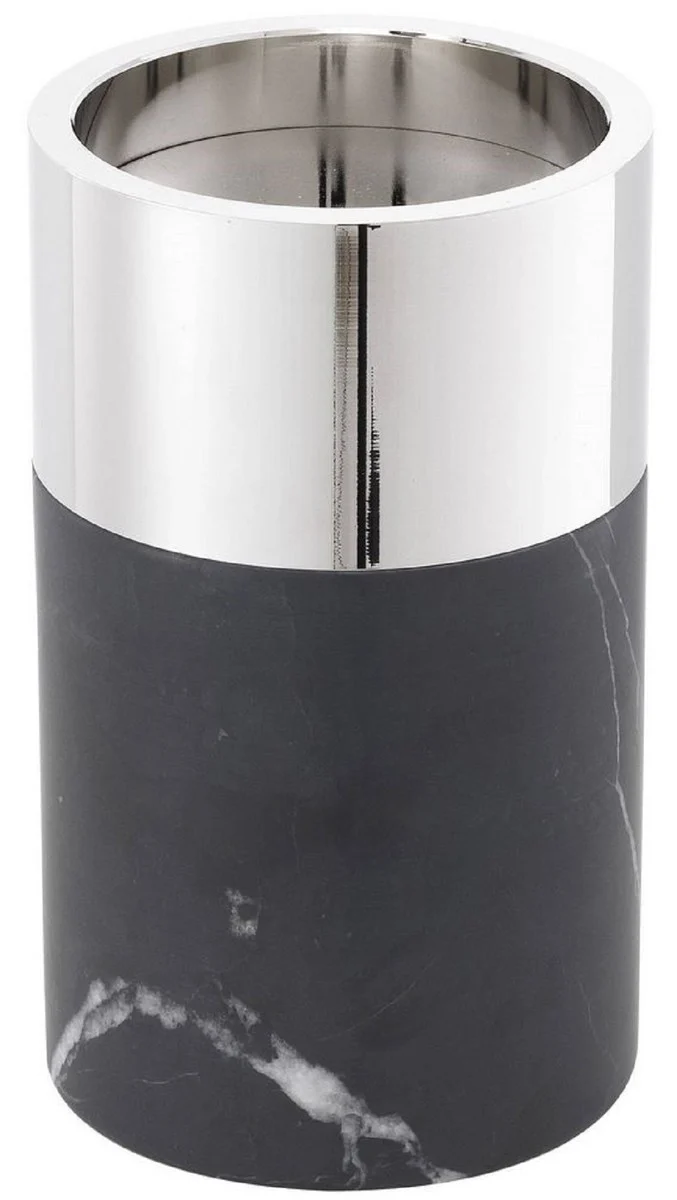 Casa Padrino Luxus Kerzenhalter Set Schwarz / Silber - 3 runde Marmor Kerzenhalter - Luxus Qualität - Deko Accessoires