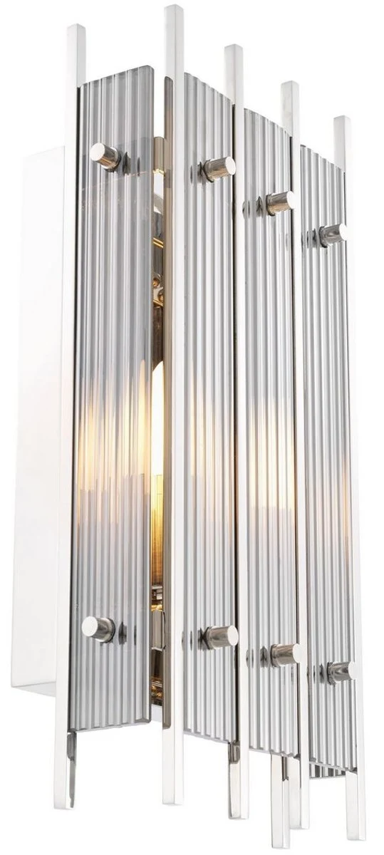 Casa Padrino Luxus Wandleuchte Silber / Grau 23 x 12 x H. 42 cm - Elegante Wandlampe mit Rauchglas - Luxus Qualität