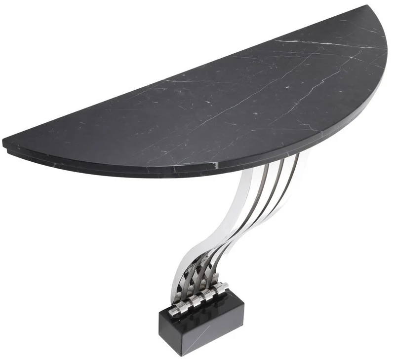 Casa Padrino Designer Konsole Schwarz / Silber 99 x 35 x H. 77,5 cm - Marmor Konsolentisch mit Edelstahl Gestell - Designer Möbel - Luxus Qualität