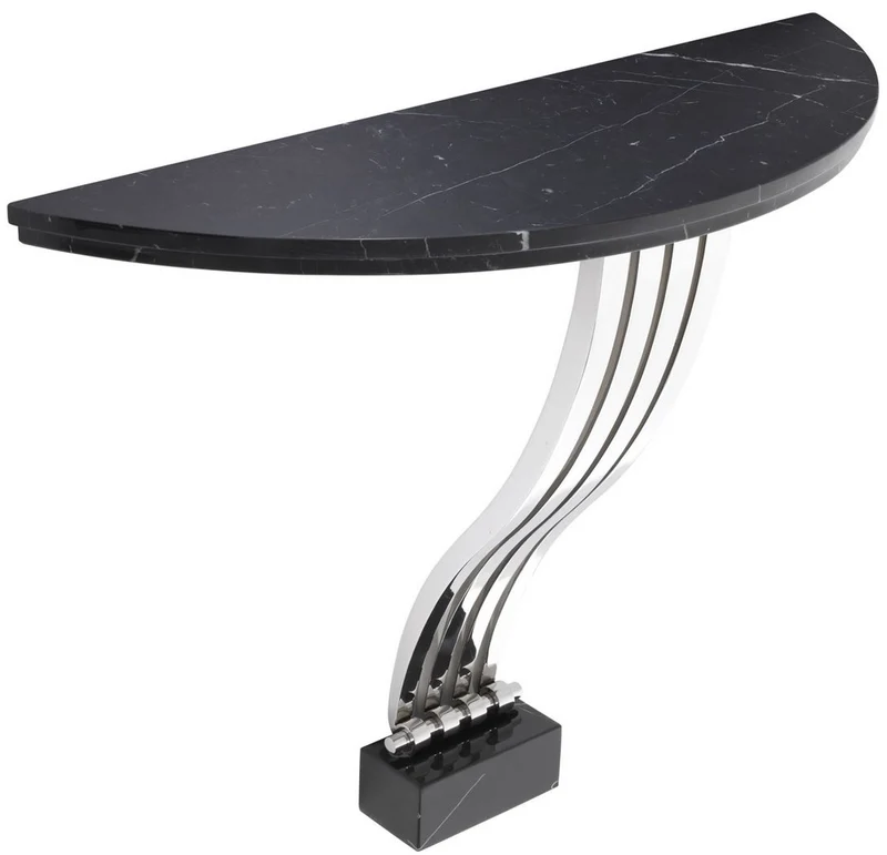 Casa Padrino Designer Konsole Schwarz / Silber 99 x 35 x H. 77,5 cm - Marmor Konsolentisch mit Edelstahl Gestell - Designer Möbel - Luxus Qualität
