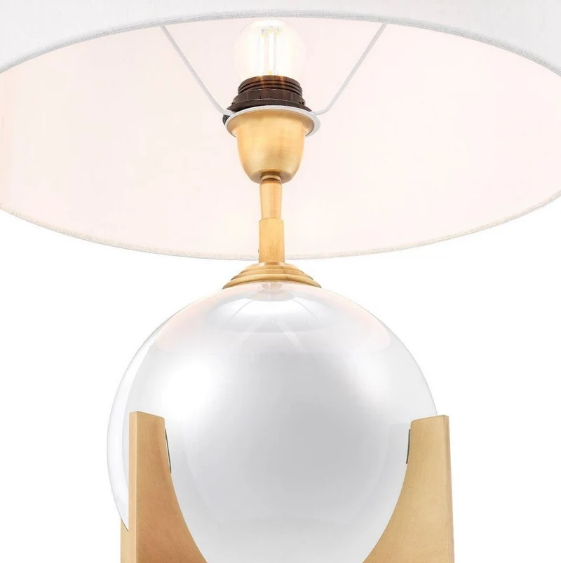 Casa Padrino Luxus Tischleuchte Antik Messingfarben / Weiß Ø 38 x H. 52 cm - Moderne Schreibtischleuchte mit dekorativer Kristallglas Perle - Luxus Qualität