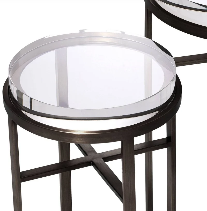 Casa Padrino Luxus Beistelltisch Set Bronzefarben - 2 Runde Edelstahl Tische mit Glasplatte - Luxus Wohnzimmer Möbel