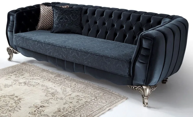 Casa Padrino Luxus Barock Wohnzimmer Set Blau / Silber - 2 Sofas & 2 Sessel & 1 Couchtisch - Elegante Wohnzimmer Möbel im Barockstil
