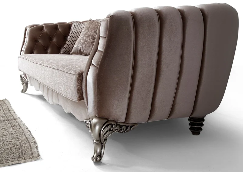 Casa Padrino Luxus Barock Sofa Rosa / Silber 235 x 103 x H. 82 cm - Barockstil Wohnzimmer Sofa mit dekorativen Kissen - Barock Wohnzimmer Möbel
