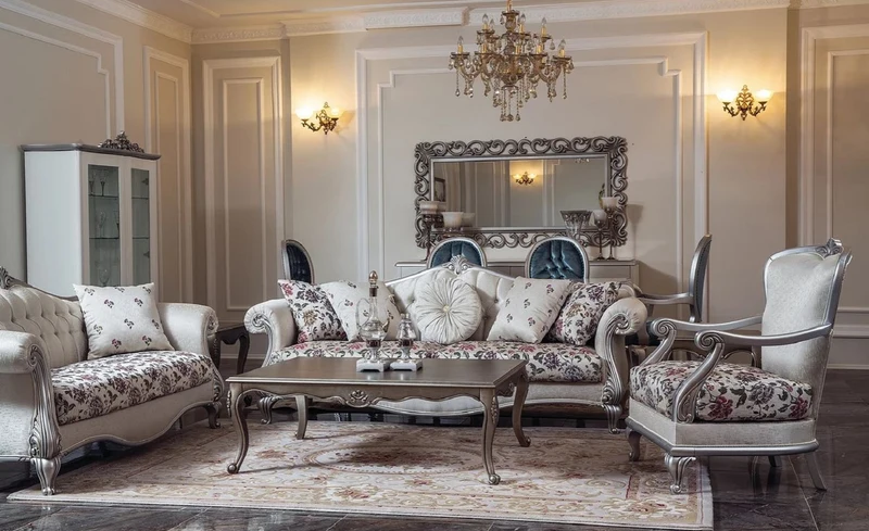 Casa Padrino Luxus Barock Couchtisch Silber 126 x 90 x H. 45 cm - Rechteckiger Massivholz Wohnzimmertisch im Barockstil - Barock Wohnzimmer Möbel