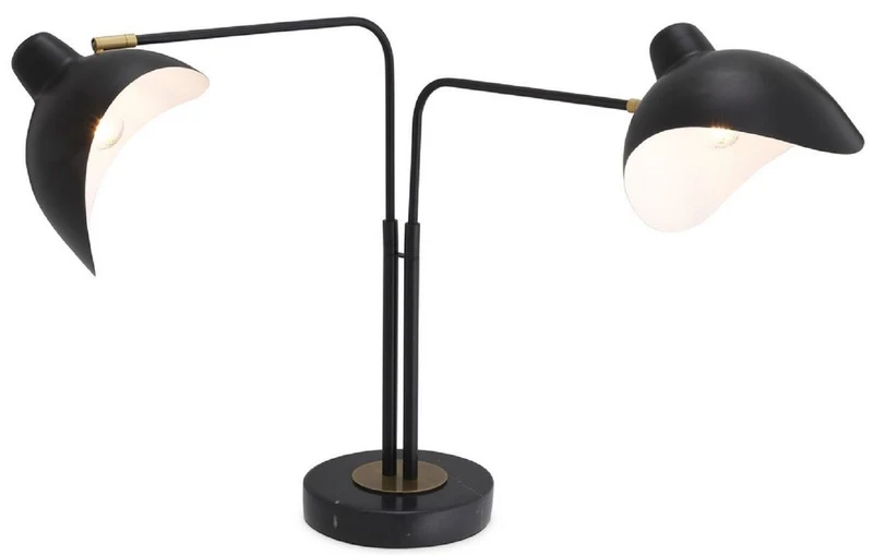 Casa Padrino Designer Tischleuchte Schwarz / Antik Messingfarben 95 x 20 x H. 57 cm - Elegante Schreibtischleuchte im 50er Jahre Stil - Luxus Leuchten