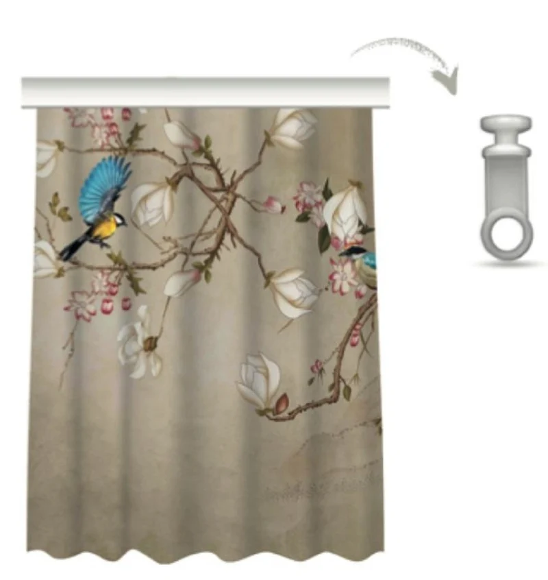 Casa Padrino Luxus Vorhang Set Vögel Beige / Mehrfarbig 250 x H. 290 cm - Bedruckte Leinen & Samt Vorhänge - Ösenvorhänge - Schiebevorhänge - Luxus Qualität