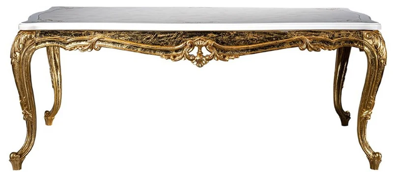 Casa Padrino Luxus Barock Esszimmer Set Weiß / Gold - 1 Esstisch & 6 Esszimmerstühle - Handgefertigte Esszimmer Möbel im Barockstil - Edel & Prunkvoll