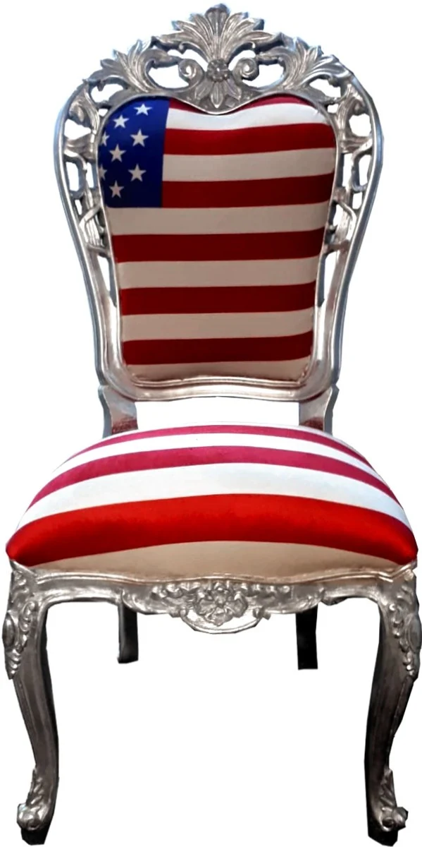 Casa Padrino Luxus Barock Esszimmer Stuhl Set USA / Silber 52 x 51 x H. 105 cm - Designer Barock Küchen Stühle 6er Set - Barock Esszimmer Möbel