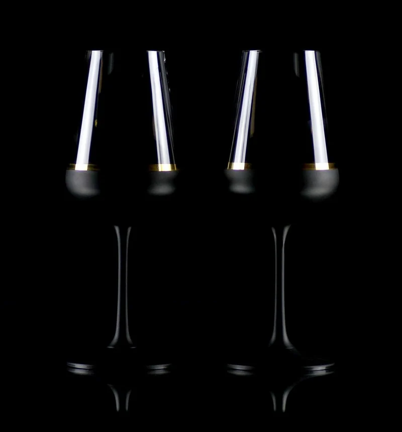 Casa Padrino Luxus Rotweinglas 6er Set Schwarz / Gold Ø 8,5 x H. 24 cm - Handgefertigte und handbemalte Weingläser - Hotel & Restaurant Accessoires - Luxus Qualität