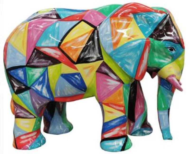 Casa Padrino Designer Deko Skulptur Elefant Bunt 90 x H. 70 cm - Deko Tierfigur - Wetterbeständige Gartendekofigur - Deko Accessoires