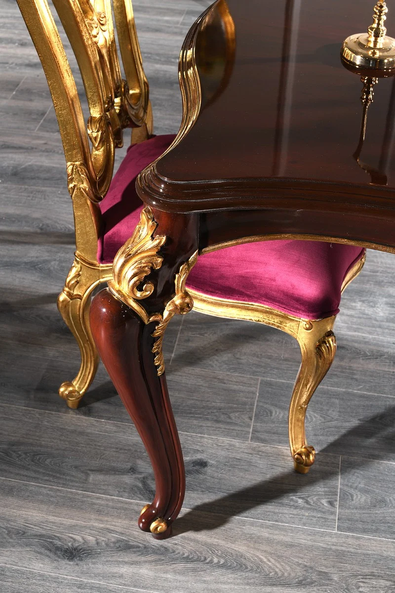 Casa Padrino Luxus Barock Esszimmer Stuhl Set Lila / Gold 59 x 61 x H. 116 cm - Prunkvolles Küchen Stühle 6er Set - Barock Esszimmer Möbel