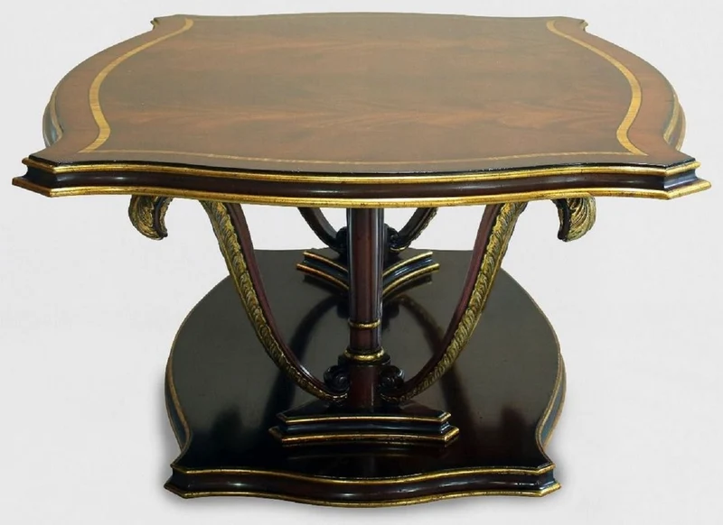 Casa Padrino Luxus Barock Couchtisch Braun / Gold 130 x 90 x H. 44 cm - Mahagoni Wohnzimmertisch mit dekorativen handgeschnitzten Federn - Edle Barockstil Wohnzimmer Möbel