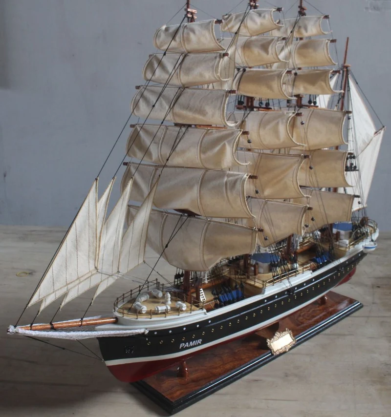 Casa Padrino Luxus Segelschiff Pamier mit Massivholz Ständer Schwarz / Weiß / Rot / Braun 97 x 30 x H. 70 cm - Handgefertigtes Deko Schiff Holzschiff - Deko Accessoires