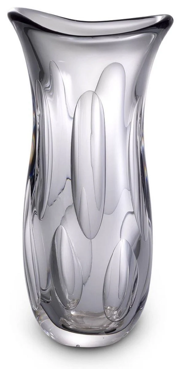 Casa Padrino Luxus Deko Glasvase Grau 19 x 14 x H. 39 cm - Elegante Blumenvase aus mundgeblasenem Glas - Deko Accessoires