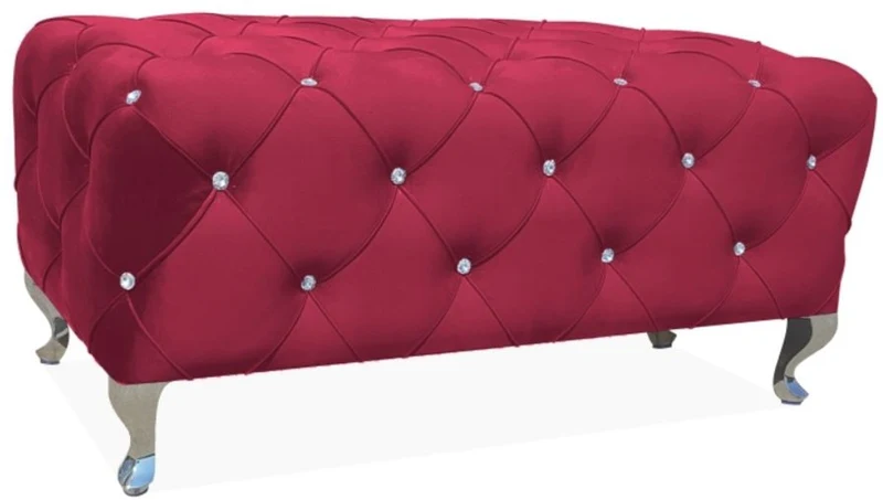 Casa Padrino Barock Sitzbank 100 x 50 x H. 46 cm - Verschiedene Farben - Gepolsterte Bank mit Glitzersteinen und Edelstahl Beinen - Barock Möbel