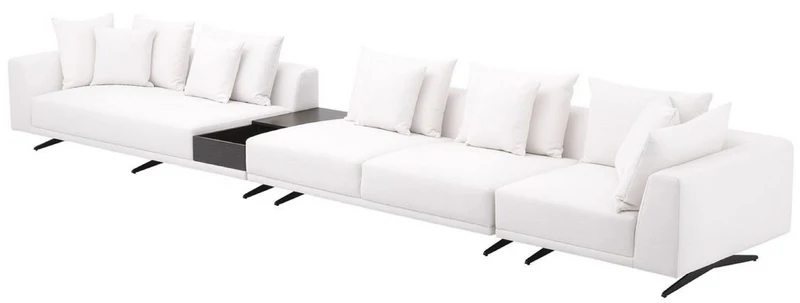 Casa Padrino Luxus Ecksofa Weiß / Bronzefarben 340 x 292 x H. 64 cm - Edles Wohnzimmer Sofa mit Kissen - Luxus Möbel - Luxus Qualität