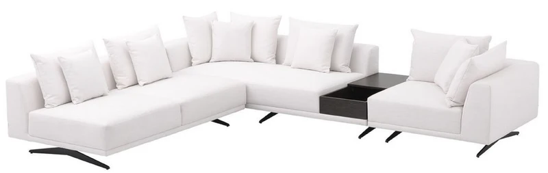 Casa Padrino Luxus Ecksofa Weiß / Bronzefarben 340 x 292 x H. 64 cm - Edles Wohnzimmer Sofa mit Kissen - Luxus Möbel - Luxus Qualität