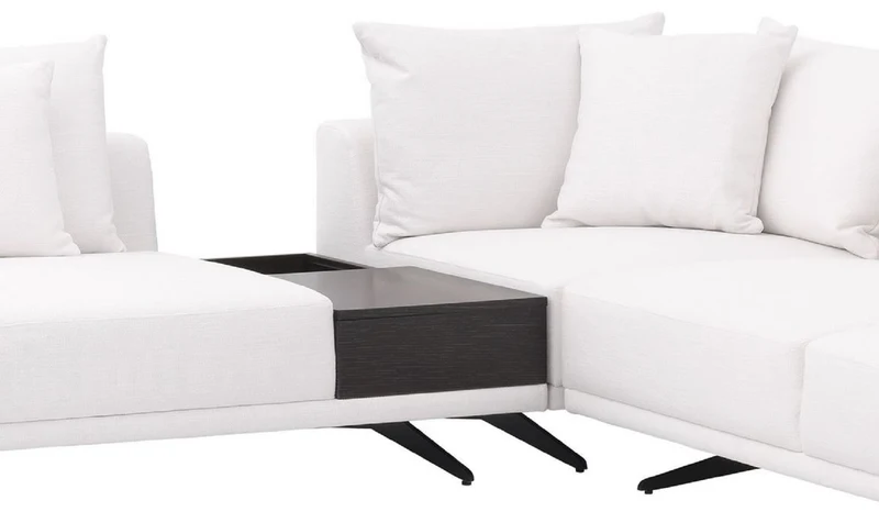 Casa Padrino Luxus Ecksofa Weiß / Bronzefarben 340 x 292 x H. 64 cm - Edles Wohnzimmer Sofa mit Kissen - Luxus Möbel - Luxus Qualität