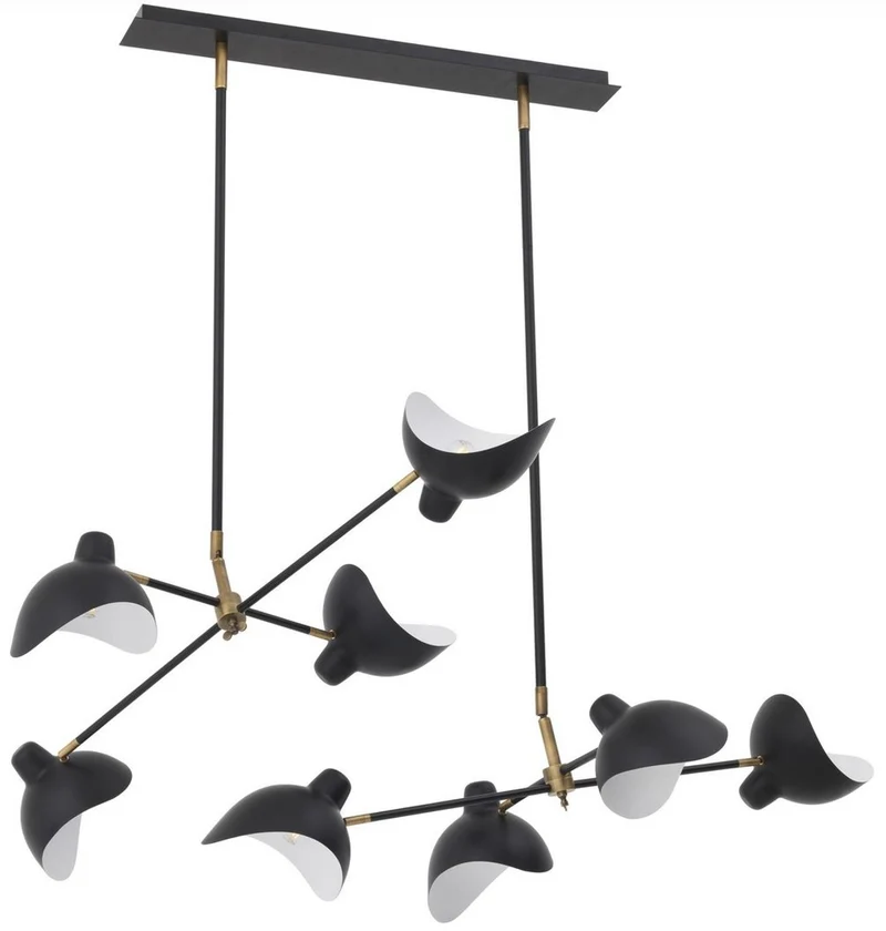Casa Padrino Designer Kronleuchter Schwarz / Antik Messingfarben 152 x 100 x H. 140 cm - Eleganter Kronleuchter im 50er Jahre Stil mit verstellbaren Armen - Luxus Kollektion