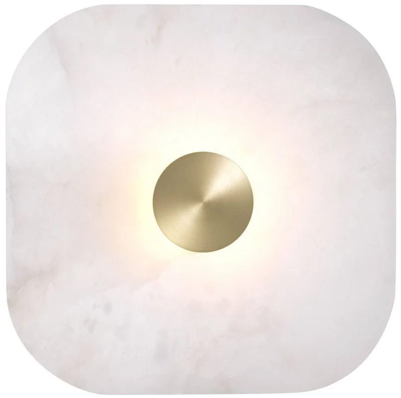 Casa Padrino Luxus LED Wandleuchte Alabaster / Hell Messingfarben 35 x 14,5 x H. 35 cm - Dimmbare Wandlampe mit quadratischem Alabaster Lampenschirm - Luxus Kollektion