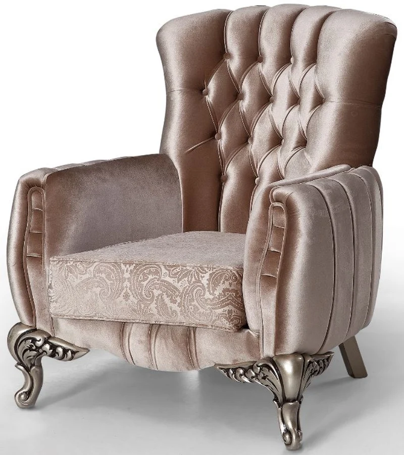 Casa Padrino Luxus Barock Sessel Rosa / Silber 91 x 86 x H. 104 cm - Wohnzimmer Sessel mit elegantem Muster - Barock Möbel