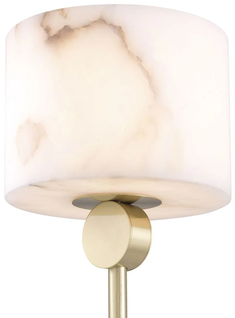 Casa Padrino Luxus Stehleuchte Messingfarben / Alabaster Ø 30 x H. 171 cm - Moderne Stehlampe mit rundem Alabaster Lampenschirm - Luxus Leuchten