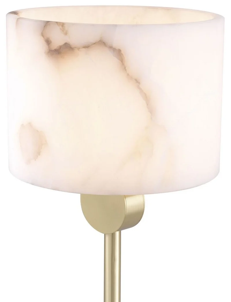 Casa Padrino Luxus Stehleuchte Messingfarben / Alabaster Ø 30 x H. 171 cm - Moderne Stehlampe mit rundem Alabaster Lampenschirm - Luxus Leuchten