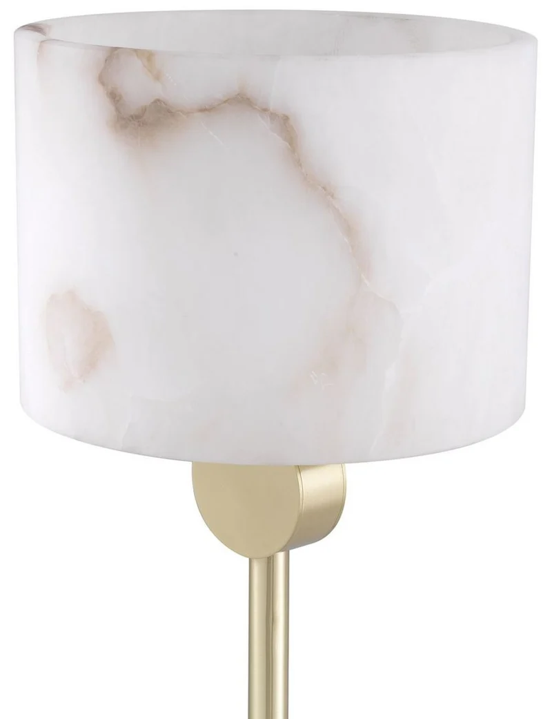 Casa Padrino Luxus Stehleuchte Messingfarben / Alabaster Ø 30 x H. 171 cm - Moderne Stehlampe mit rundem Alabaster Lampenschirm - Luxus Leuchten
