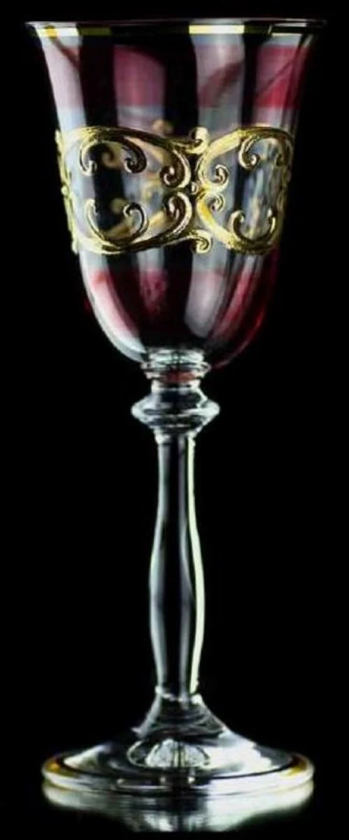 Casa Padrino Luxus Barock Likörglas 6er Set Bordeauxrot / Gold Ø 5,5 x H. 17 cm - Handgefertigte und handbemalte Likörgläser - Hotel & Restaurant Accessoires - Luxus Qualität
