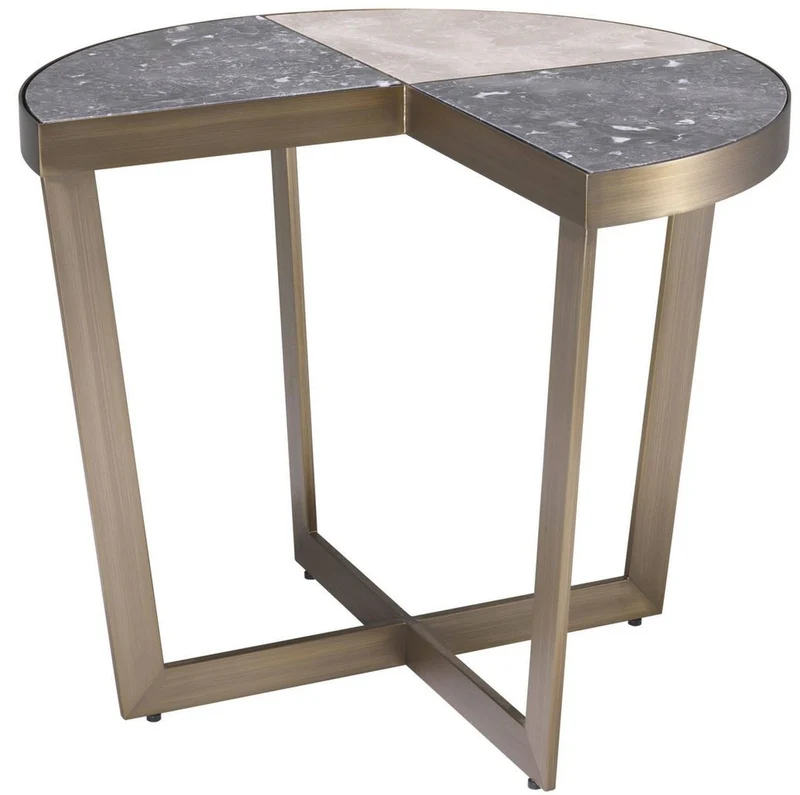 Casa Padrino Luxus Edelstahl Beistelltisch mit Marmor Tischplatte Grau / Beige / Messingfarben Ø 60 x H. 50,5 cm - Luxus Möbel