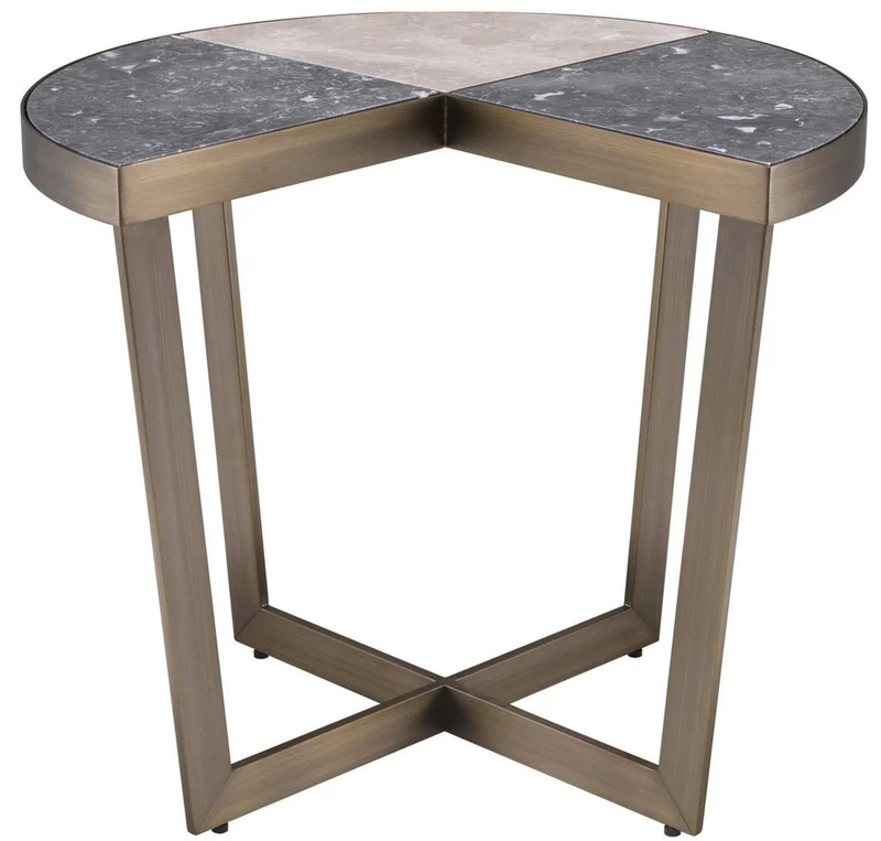 Casa Padrino Luxus Edelstahl Beistelltisch mit Marmor Tischplatte Grau / Beige / Messingfarben Ø 60 x H. 50,5 cm - Luxus Möbel
